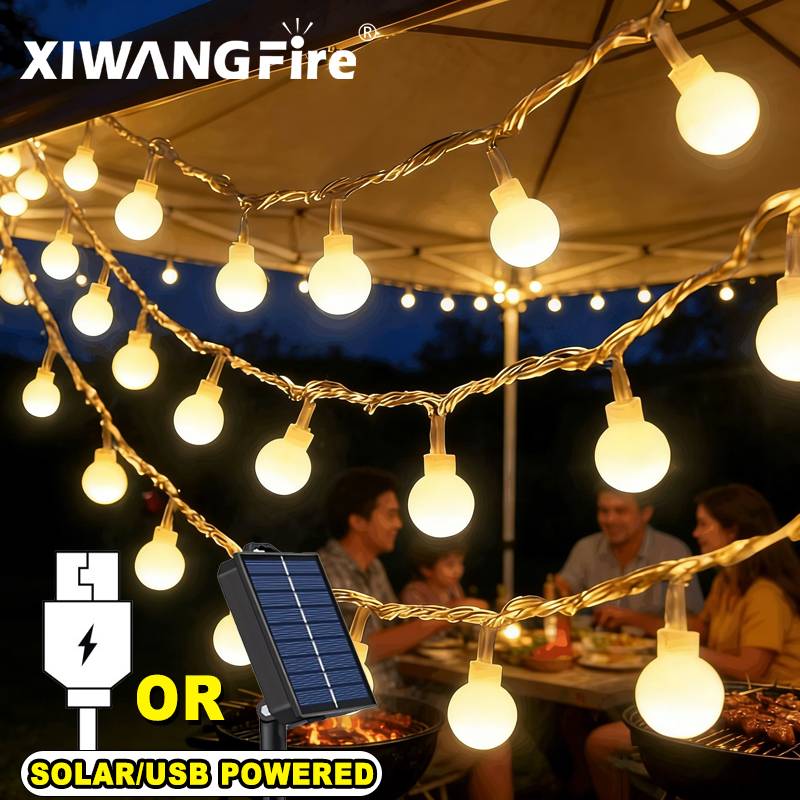 Outdoor Lighting Construction - 3-10M ソーラー/USB/バッテリー式ストリングライト、フェアリーグローブボールLED、防水屋外用、クリスマス、結婚式、庭、キャンプ、テントの装飾に