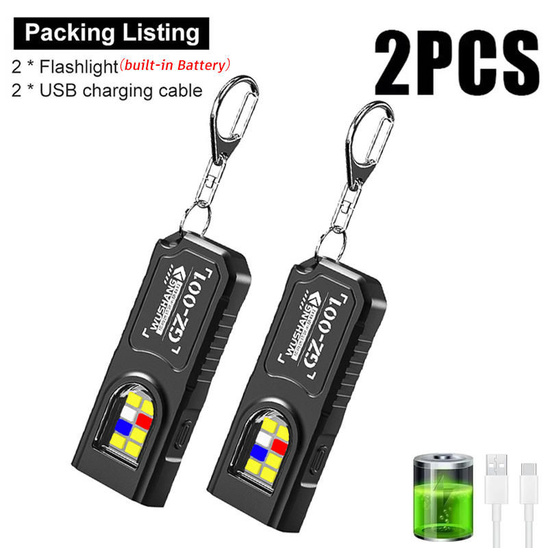 Outdoor Lighting Rechargeable - 多機能キーホルダー懐中電灯 USB 充電式ミニ懐中電灯 COB ワークライトキーリング付きキャンプウォーキングポケットランプ