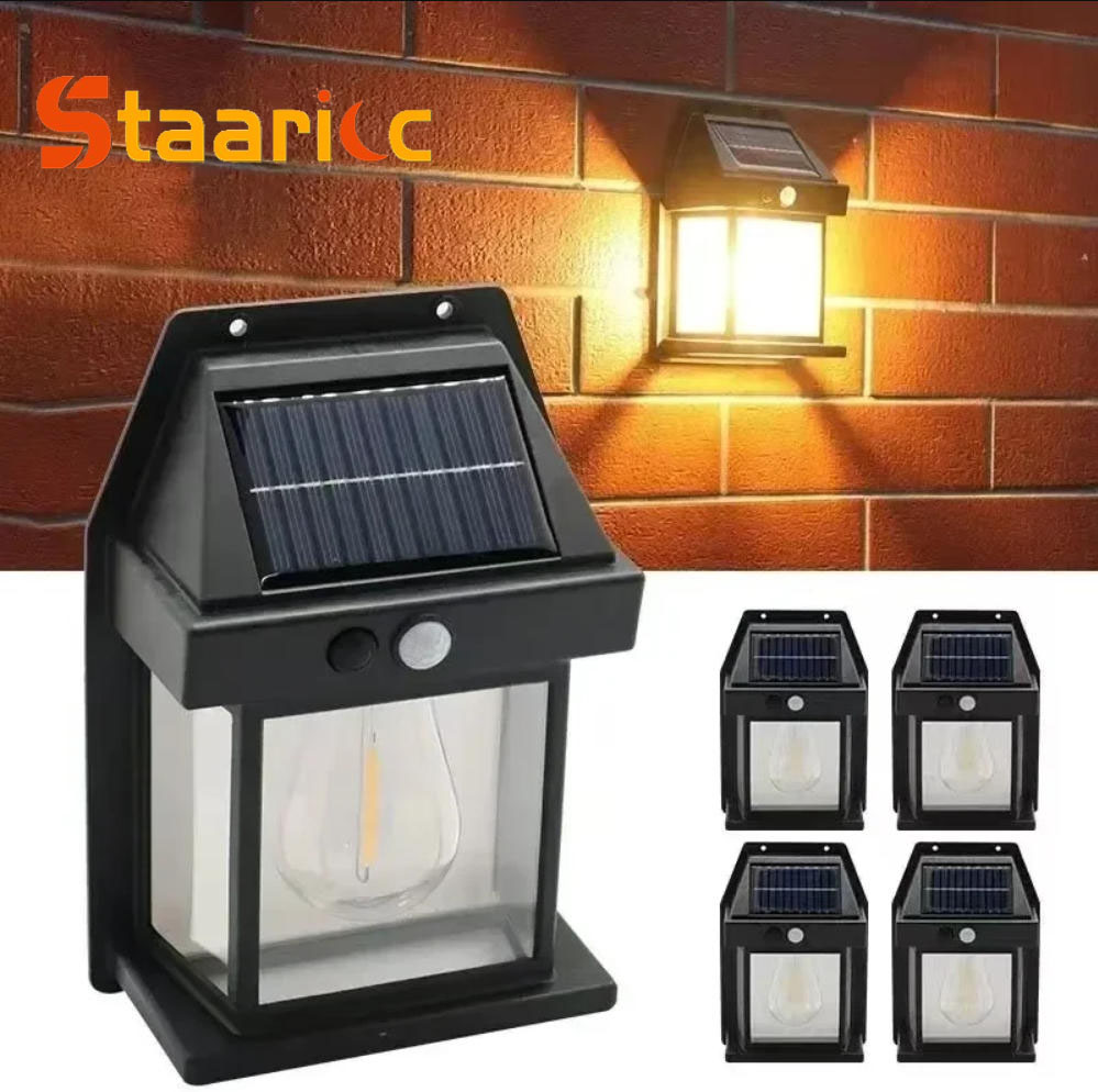 Outdoor Lighting Experts - 屋外ソーラータングステンウォールライト、モーションセンサー付きIP65防水LED安全灯、パティオ、屋外デッキ、ポーチ、納屋、ガレージ用