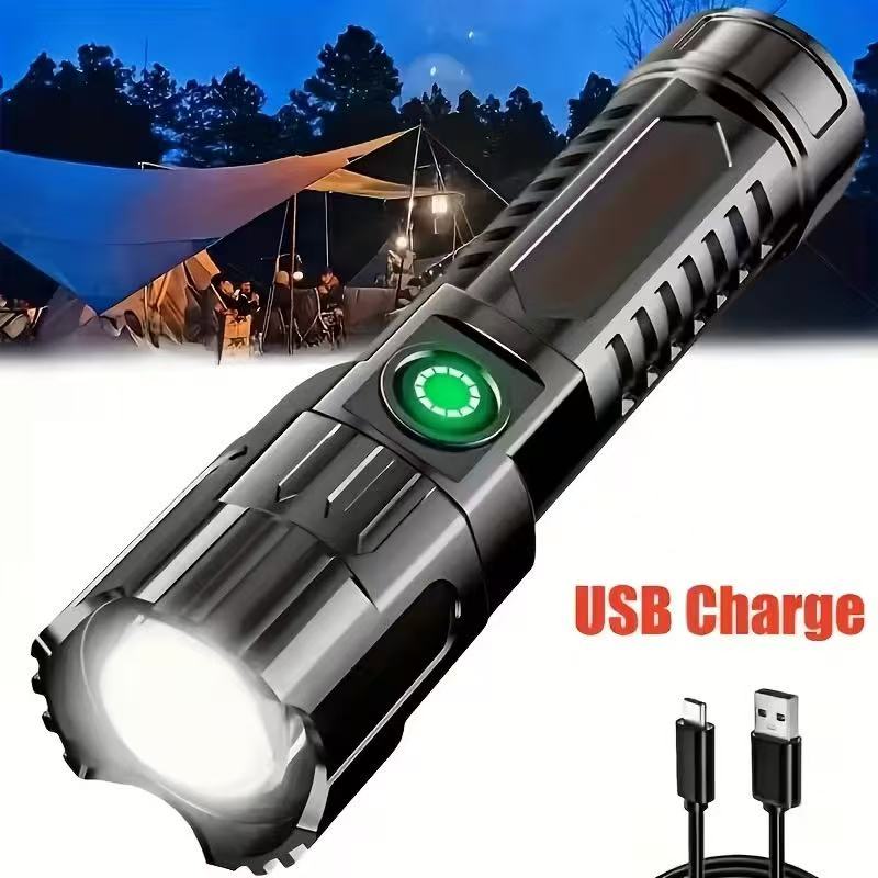 Outdoor Lighting Bollards - 新型高出力LED懐中電灯 USB充電式トーチ ズーム機能付きライト 内蔵バッテリー キャンプ ハイキング