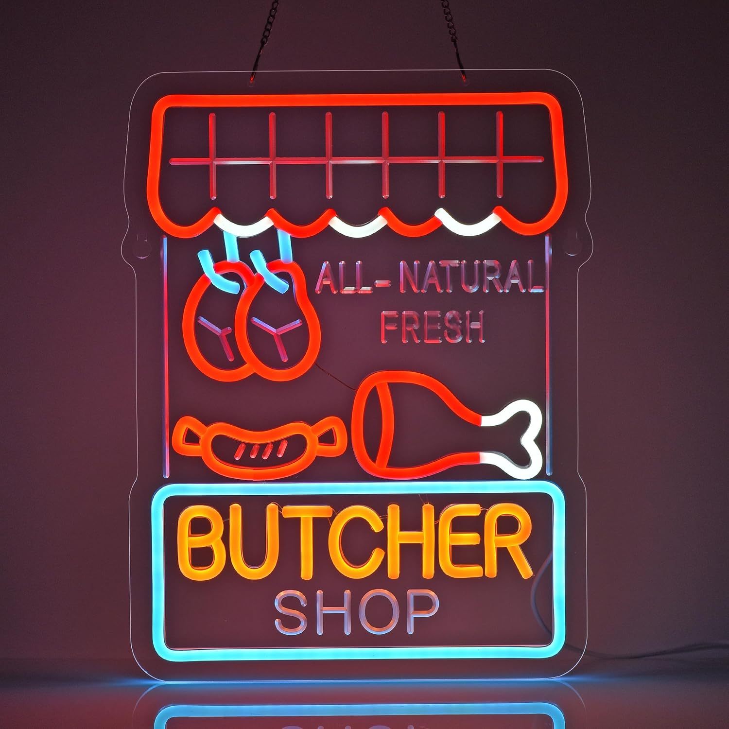 Outdoor Lighting Restaurant - 精肉店ネオンサイン 全天然生肉 LEDライト USB電源調光可能 壁飾り 店舗