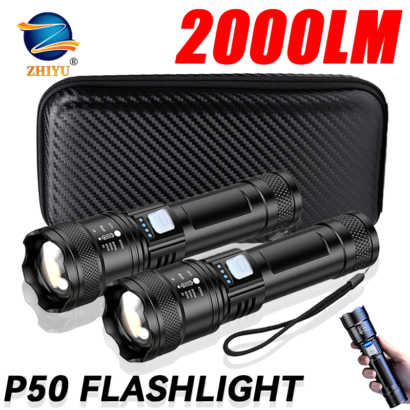Outdoor Lighting Construction - 戦術的な LED 懐中電灯 2000LM USB 充電式防水グレードズームトーチ明るいポータブル緊急ライトキャンプ屋外用