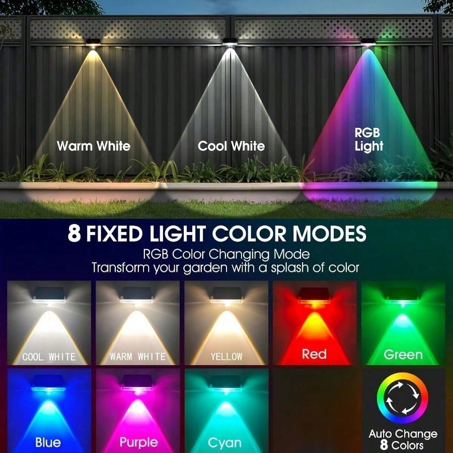4個入りソーラーフェンスライト、屋外用防水仕様。RGBカラー - Outdoor Lighting Deck のレビューと価格