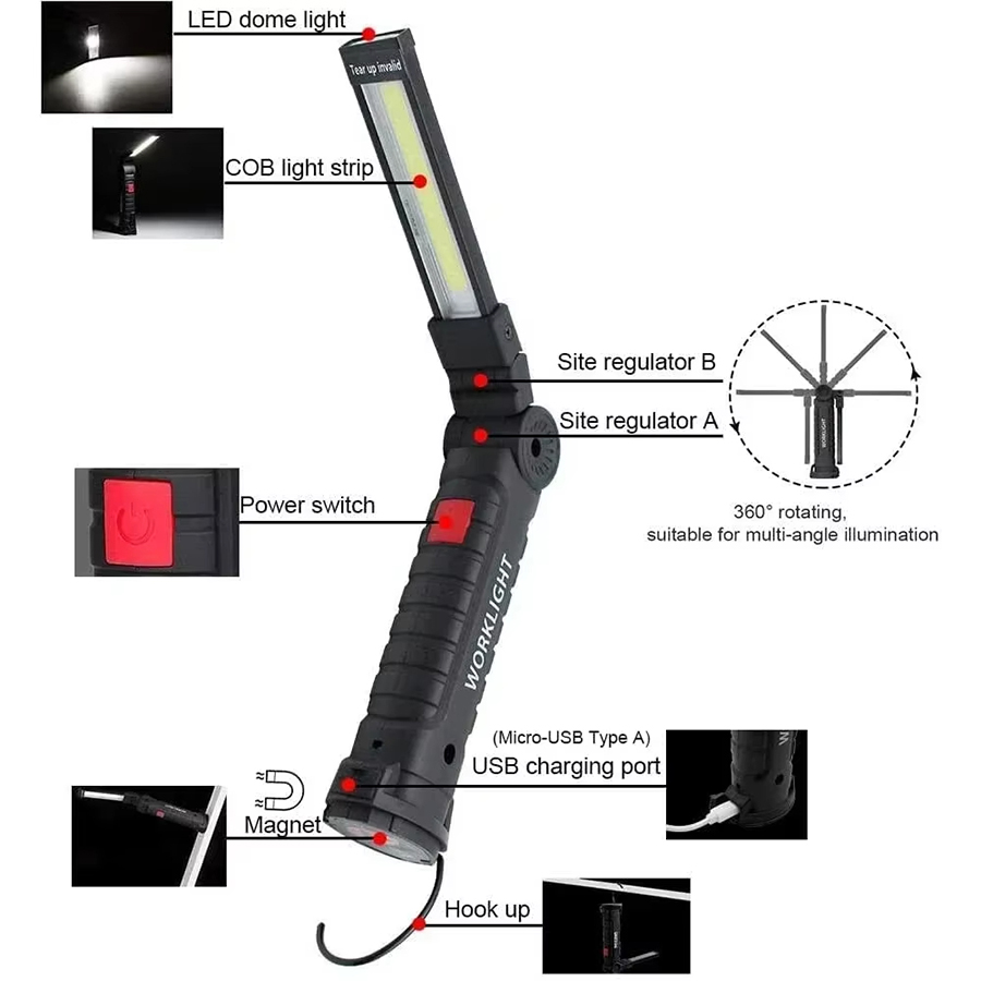 ポータブル LED 懐中電灯 磁気フック付き 屋外修理作業灯 - Outdoor Lighting Rechargeable のレビューと価格