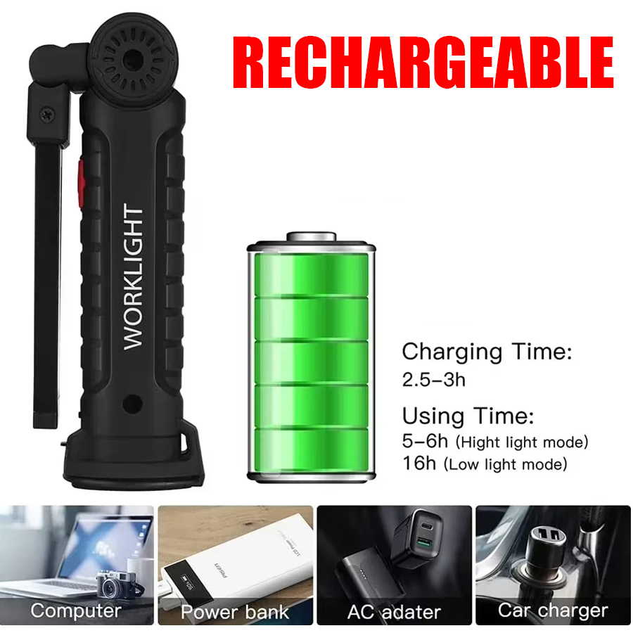 ポータブル LED 懐中電灯 磁気フック付き 屋外修理作業灯 - Outdoor Lighting Rechargeable のレビューと価格