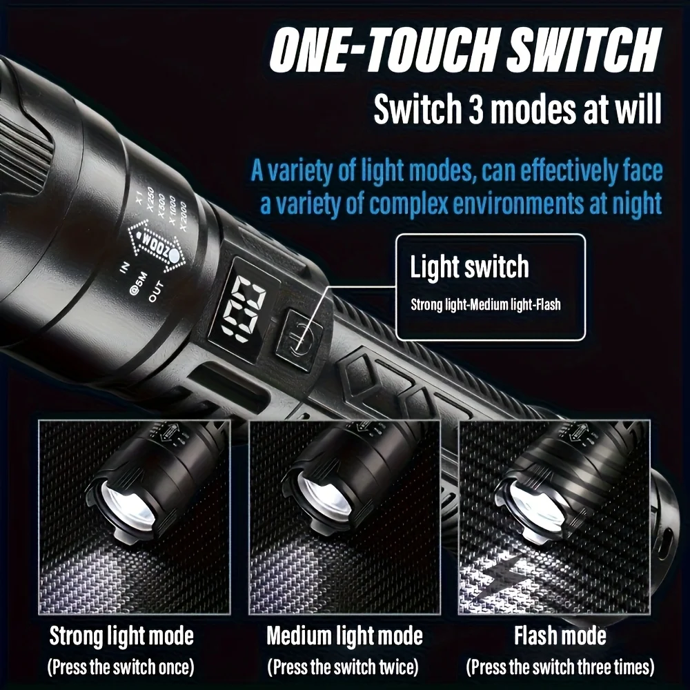 戦術的な LED 懐中電灯 2000LM USB 充電式防水 - Outdoor Lighting Construction のレビューと価格