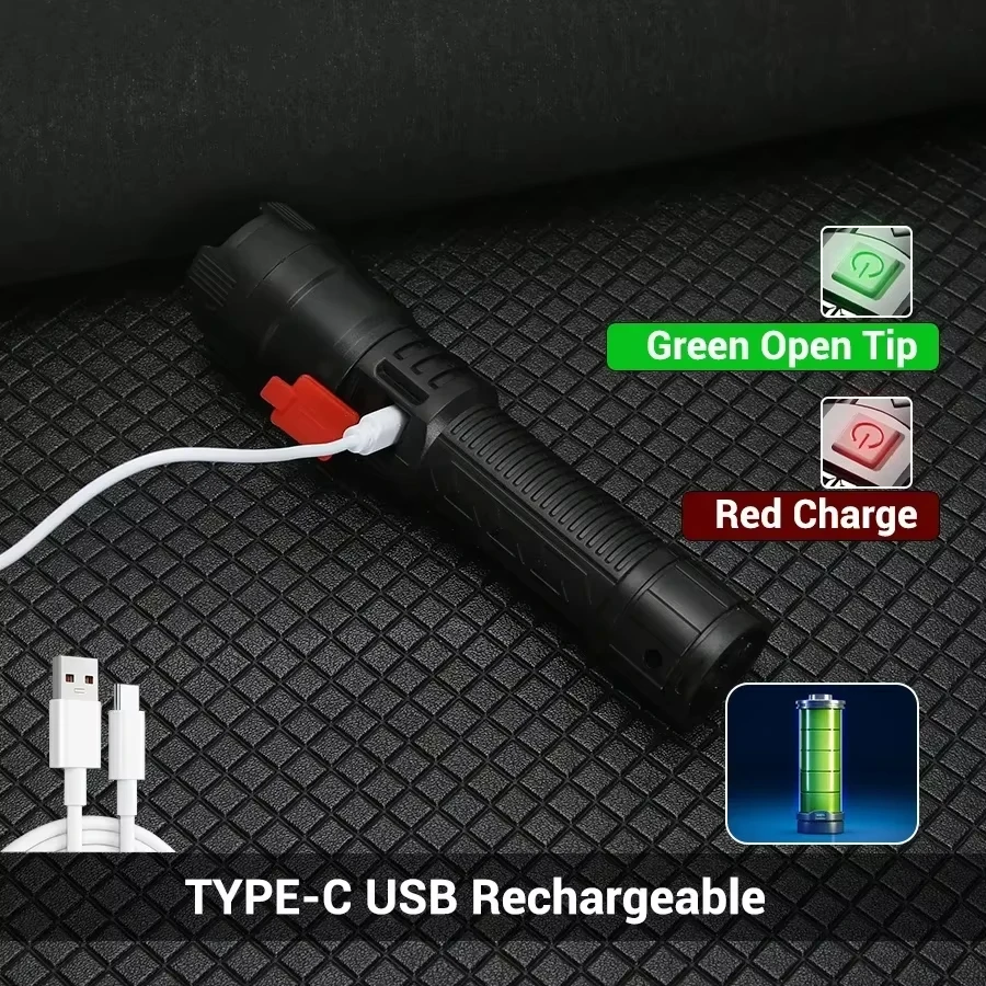 戦術的な LED 懐中電灯 2000LM USB 充電式防水 - Outdoor Lighting Construction のレビューと価格