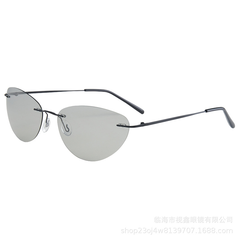 新型チタン超軽量偏光リムレスキャットアイサングラス男女兼用2 - Outdoor Lighting Trends のレビューと価格