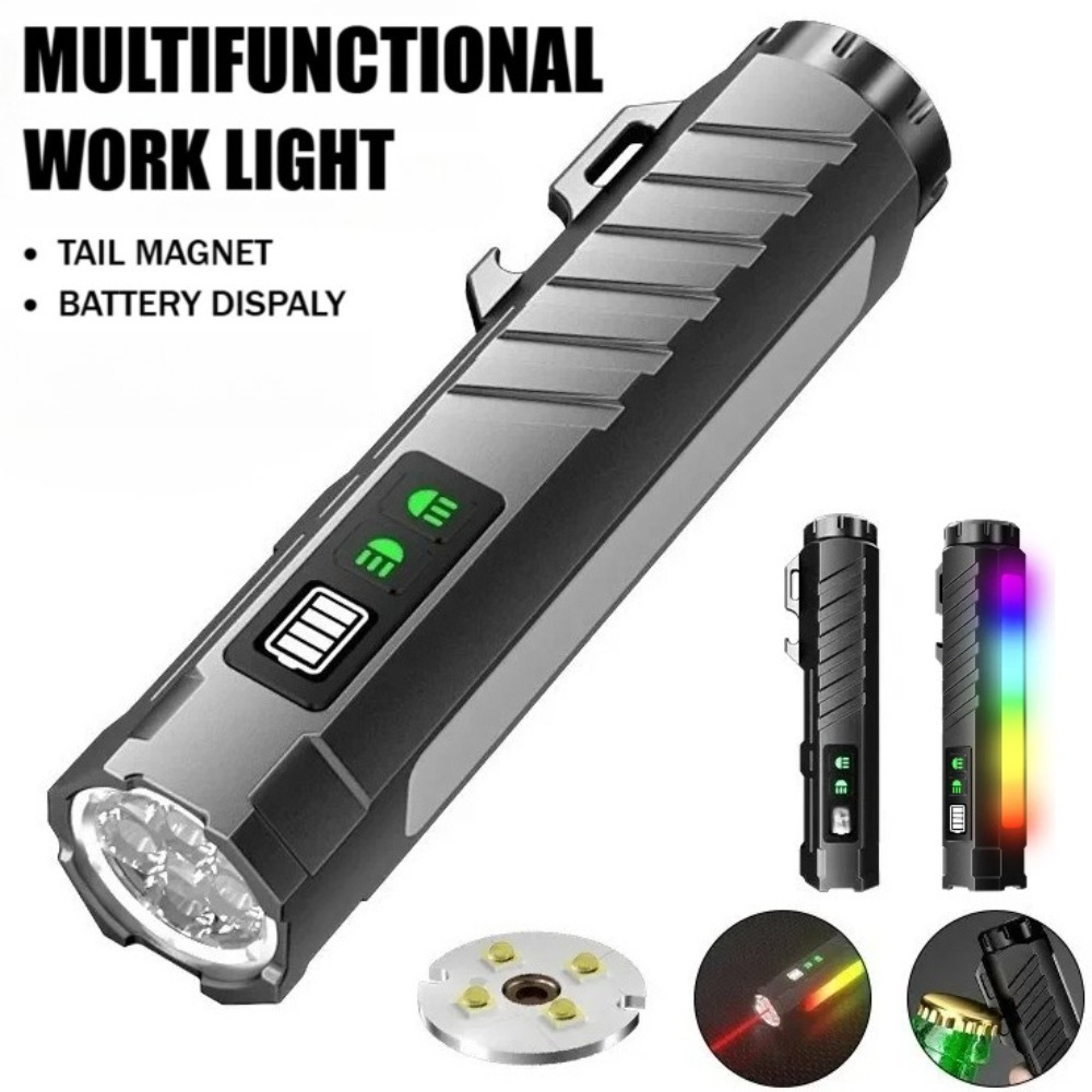 多機能強力LED懐中電灯、充電式カラフルネオンライト＆マグネ - Outdoor Lighting Rechargeable のレビューと価格