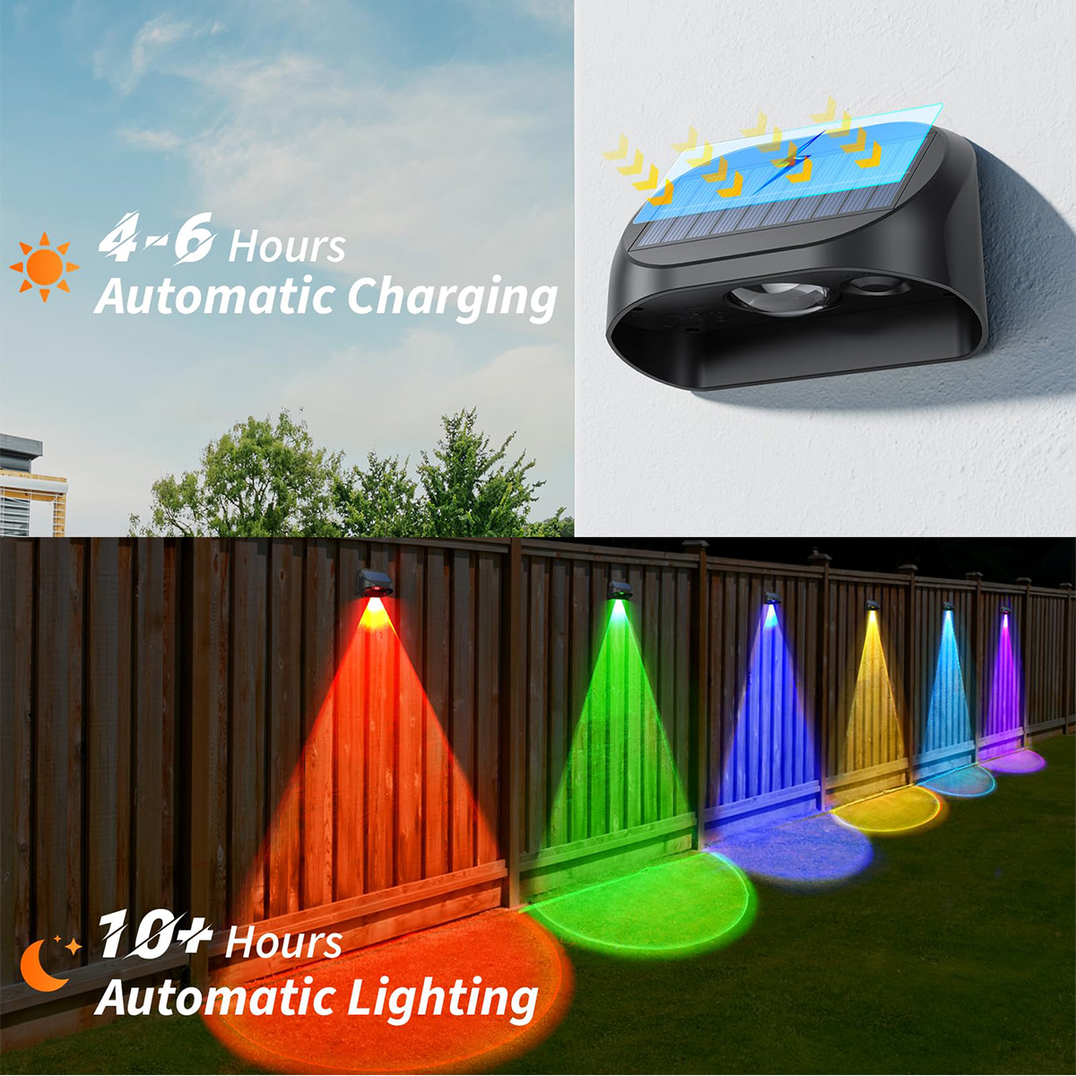 暖かい白いRGBモードのソーラーフェンスライト,防水屋外装飾 - Outdoor Lighting Deck のレビューと価格