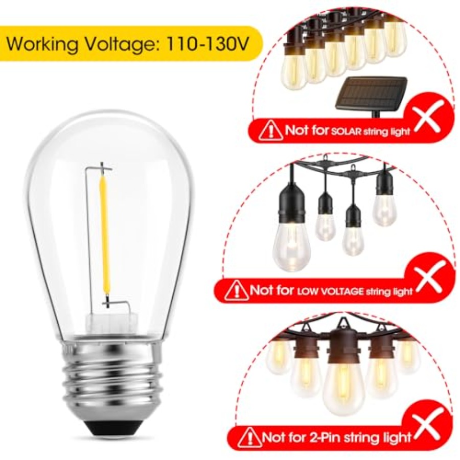 36 パック S14 LED 電球、屋外ストリングライト用、 - Outdoor Lighting Rechargeable のレビューと価格
