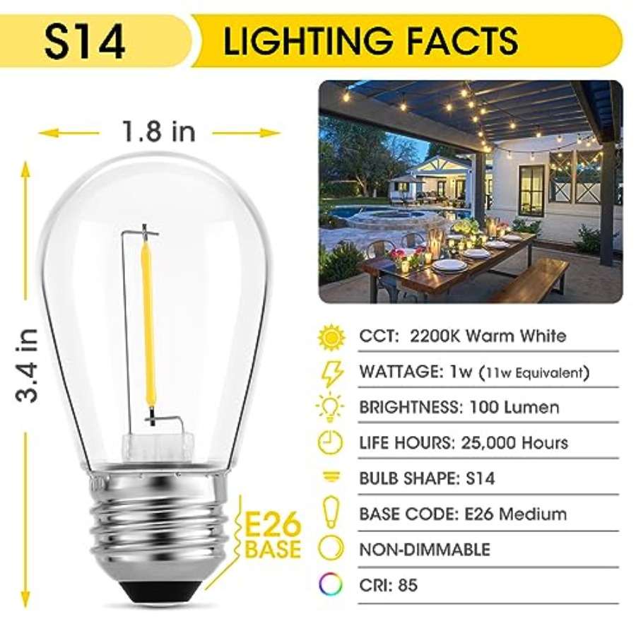 36 パック S14 LED 電球、屋外ストリングライト用、 - Outdoor Lighting Rechargeable のレビューと価格