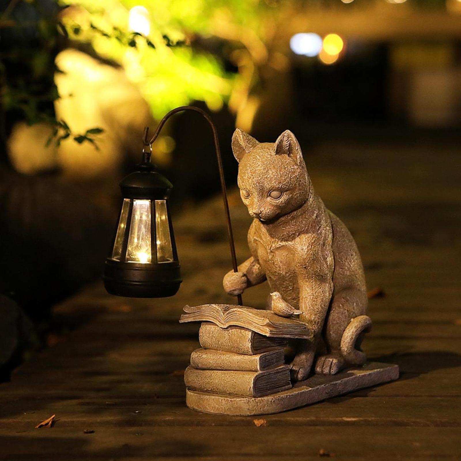 猫ソーラーガーデンミニスタチュー彫刻ソーラーランプライト樹脂 - Outdoor Lighting Art のレビューと価格