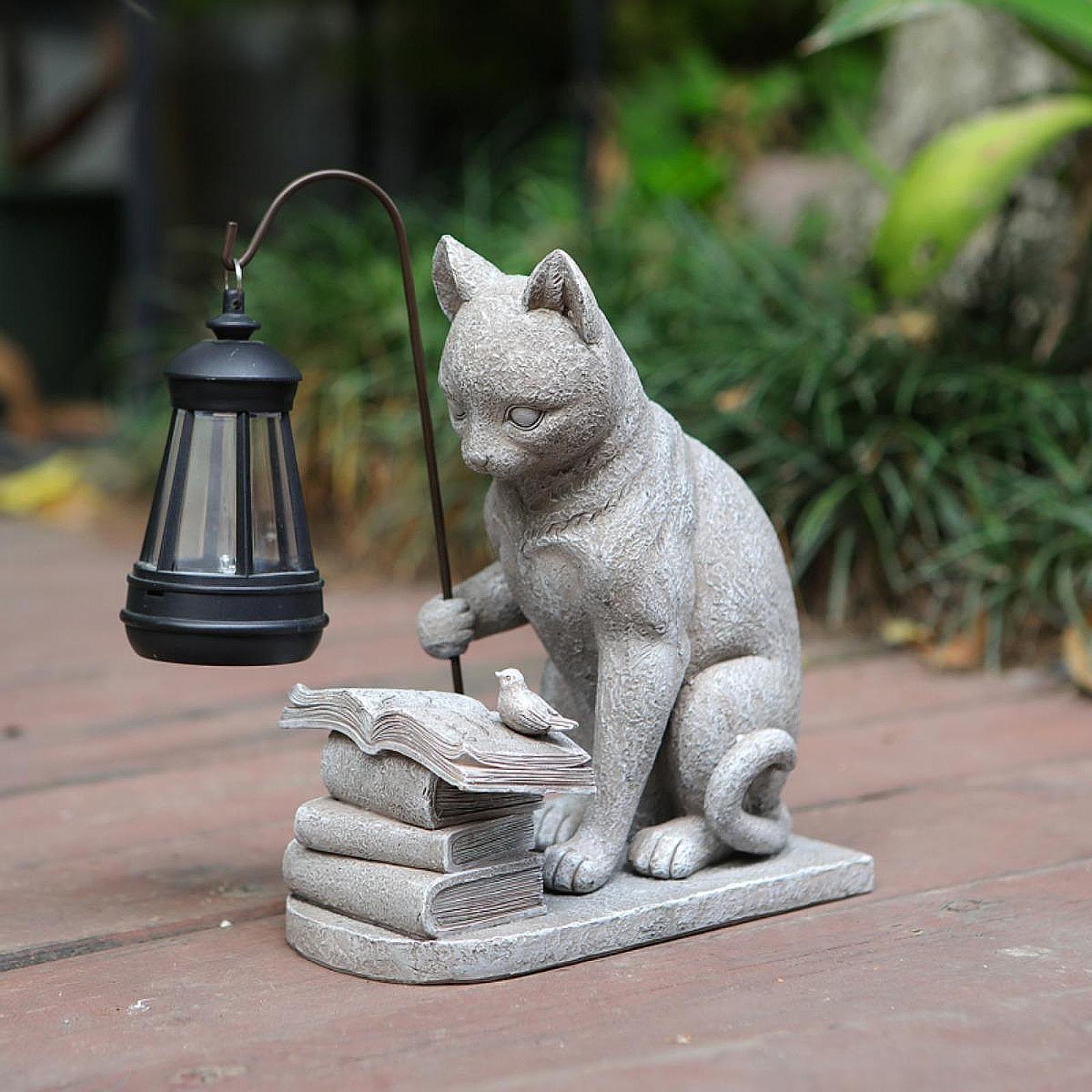 猫ソーラーガーデンミニスタチュー彫刻ソーラーランプライト樹脂 - Outdoor Lighting Art のレビューと価格