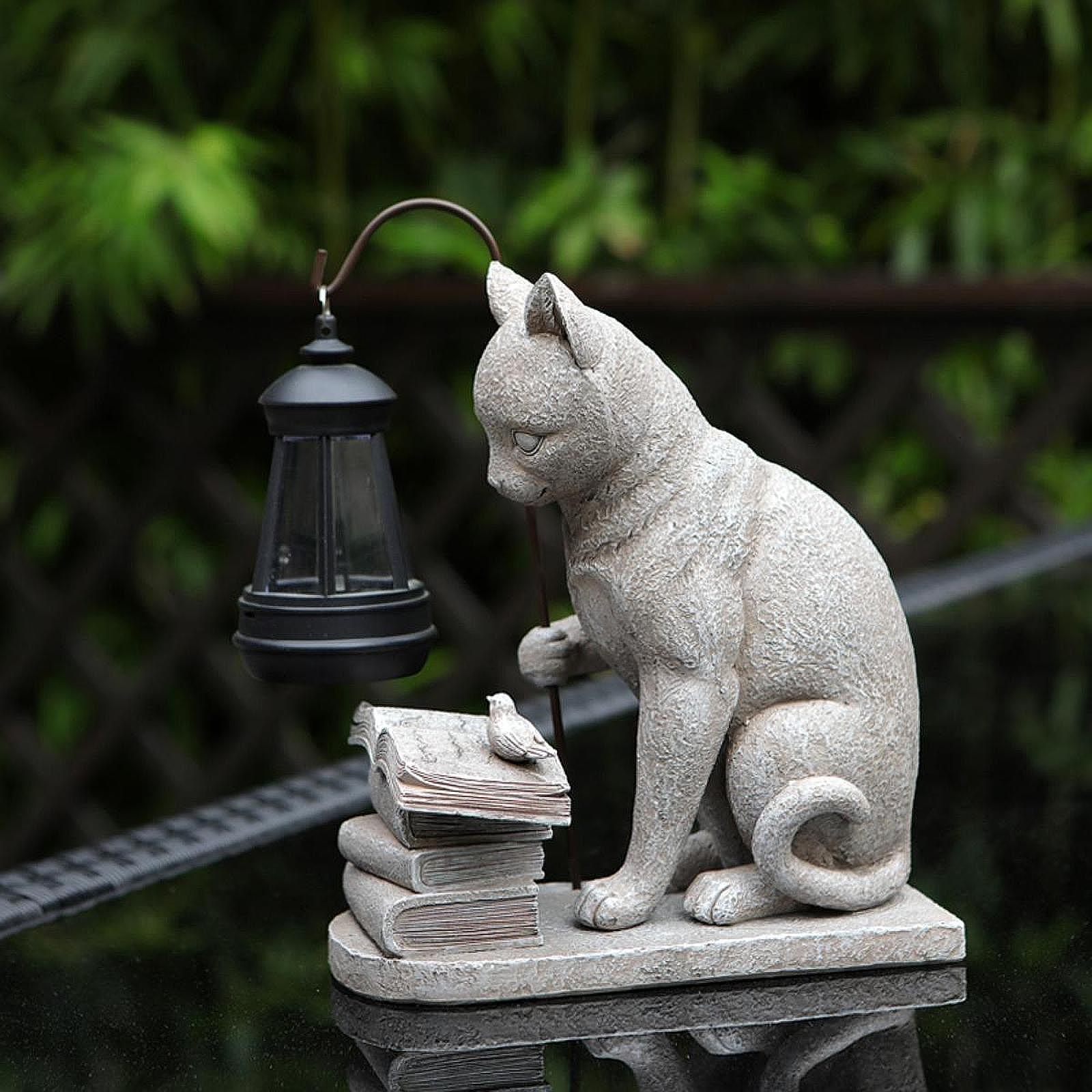 猫ソーラーガーデンミニスタチュー彫刻ソーラーランプライト樹脂 - Outdoor Lighting Art のレビューと価格