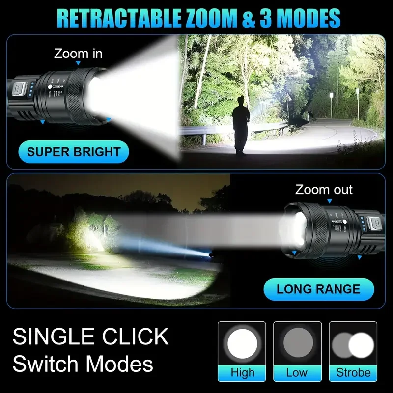 戦術的な LED 懐中電灯 2000LM USB 充電式防水 - Outdoor Lighting Construction のレビューと価格